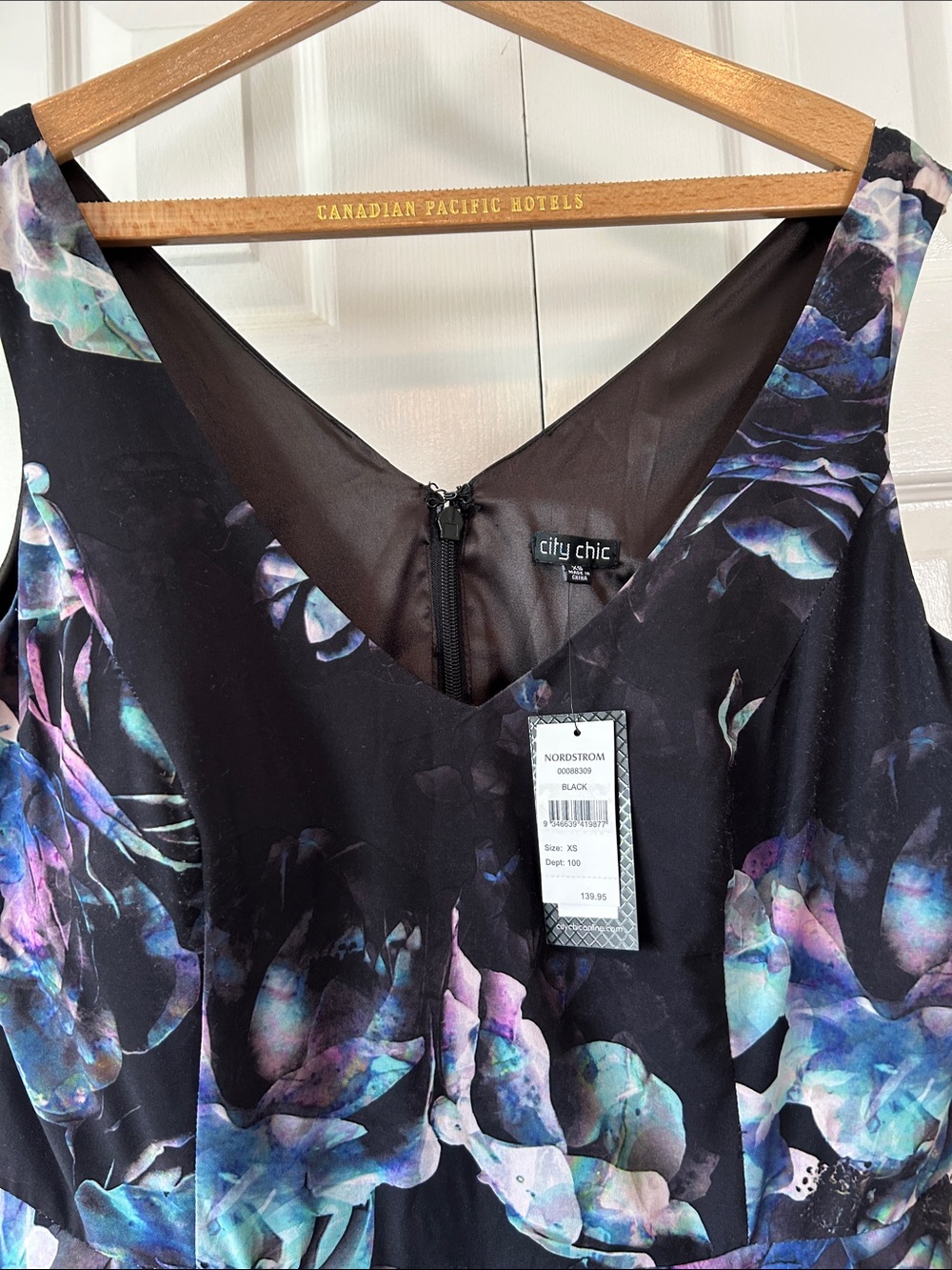 Floral V-Neck Black Dress with Blue-Purple Accents - Picture 5 of 10